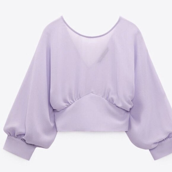 Zara | Semi-Sheer Lilac Fitted Waist Flowy Top - Picture 4 of 10